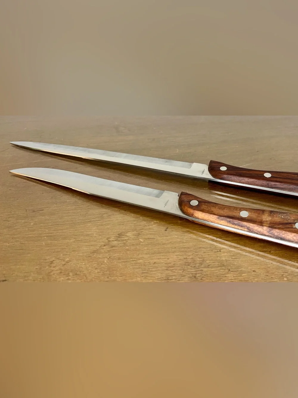 Vintage RS Carving Knife Set Stainless Steel Japan 8” & 10.5” Mid Century Knives